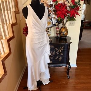 Betsy & Adam Elegant White Asymmetrical Dress